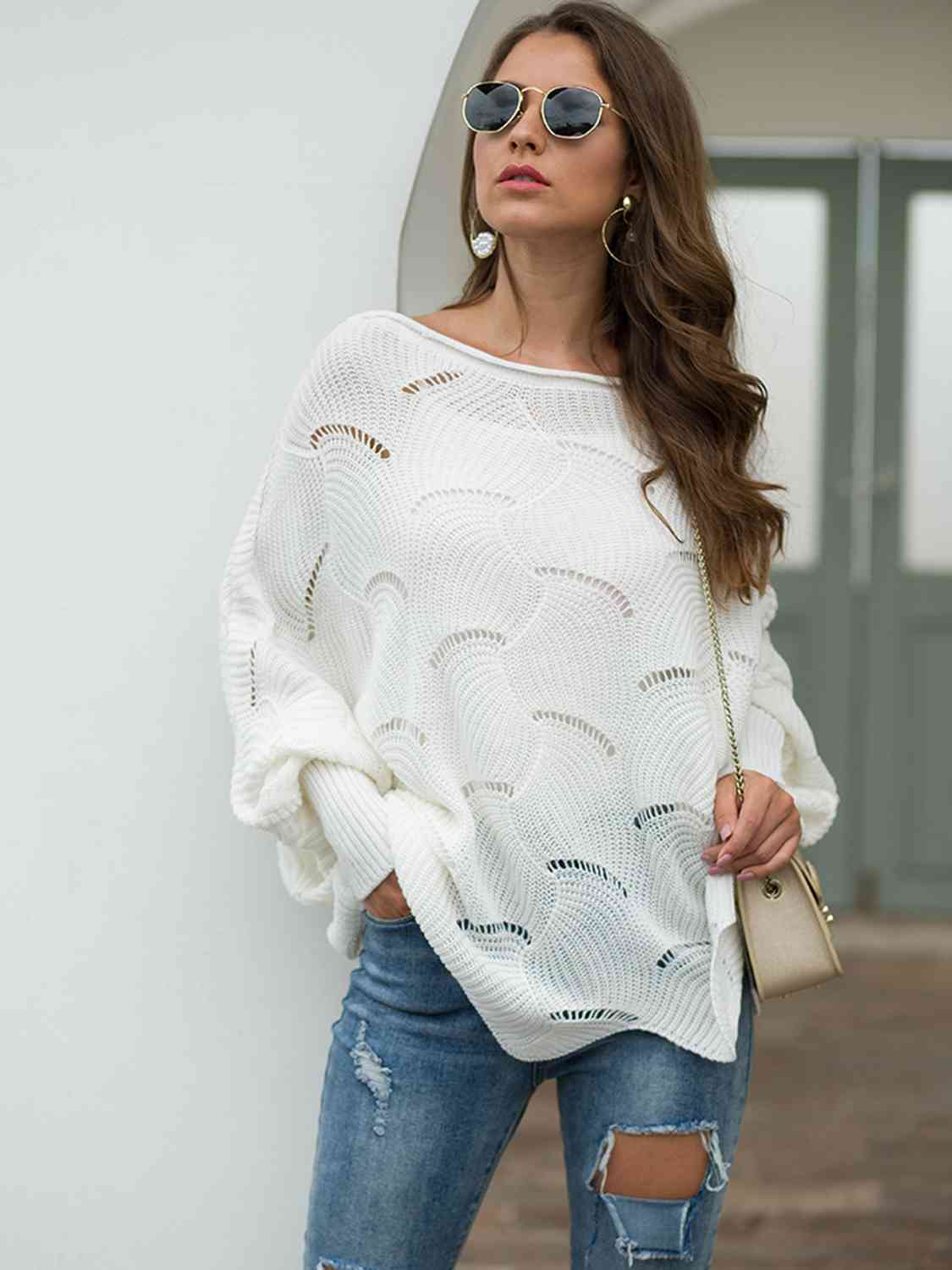 Fanned Lantern Sleeve Knit Top