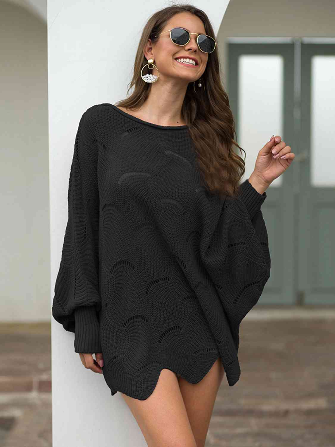 Fanned Lantern Sleeve Knit Top