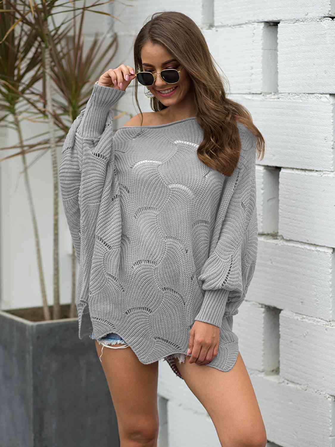 Fanned Lantern Sleeve Knit Top