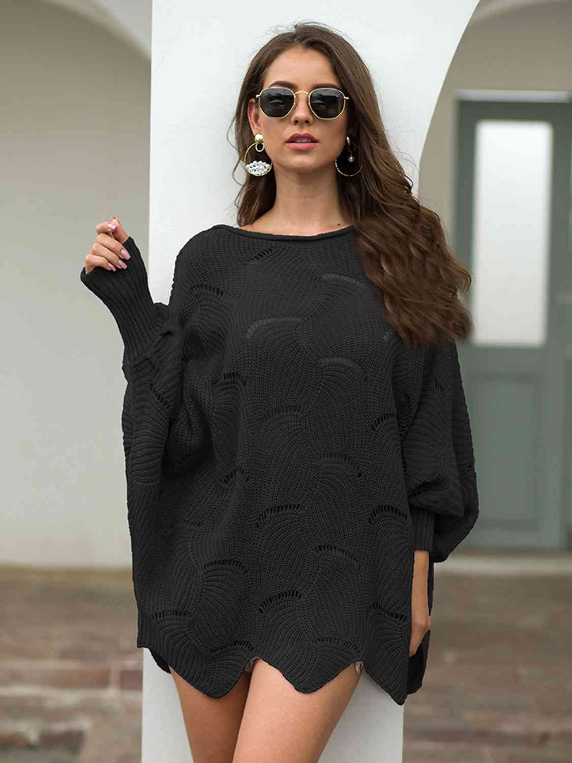 Fanned Lantern Sleeve Knit Top