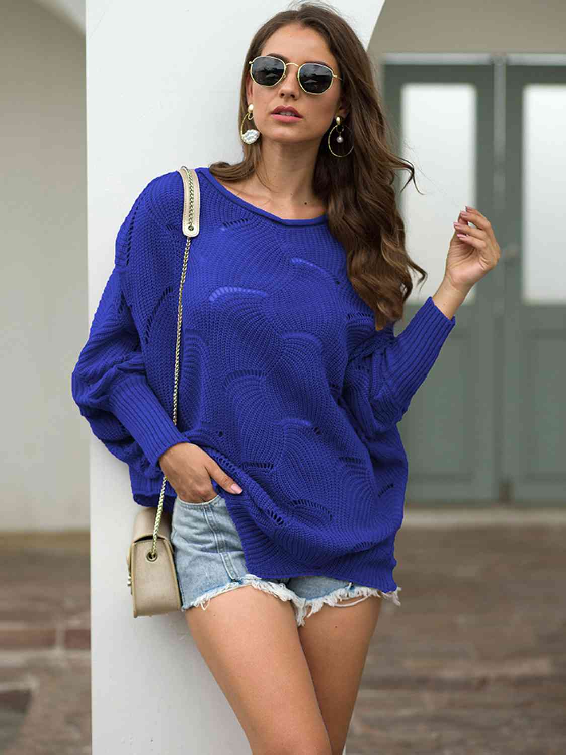 Fanned Lantern Sleeve Knit Top