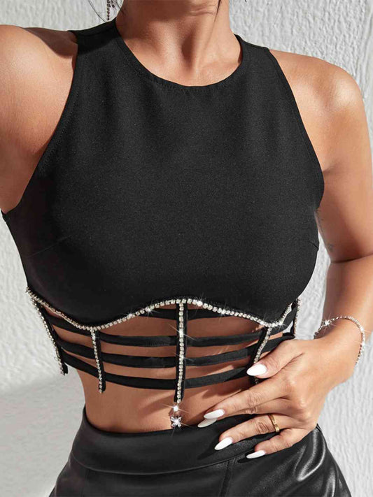 Debonair Rhinestone Decor Crop Top