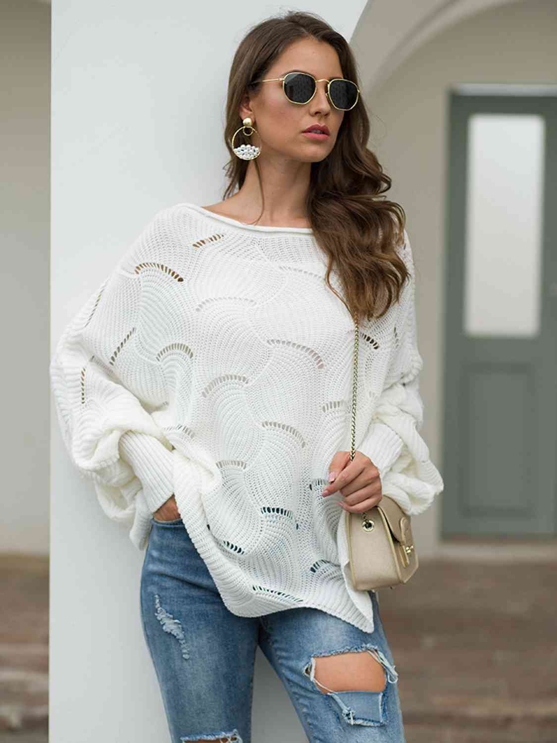 Fanned Lantern Sleeve Knit Top