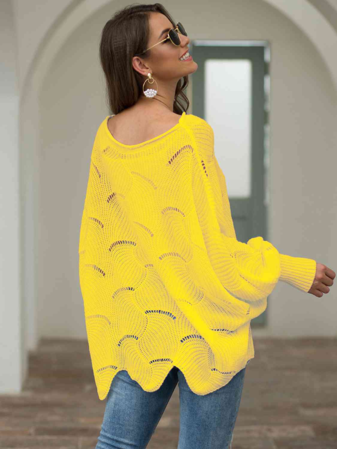 Fanned Lantern Sleeve Knit Top