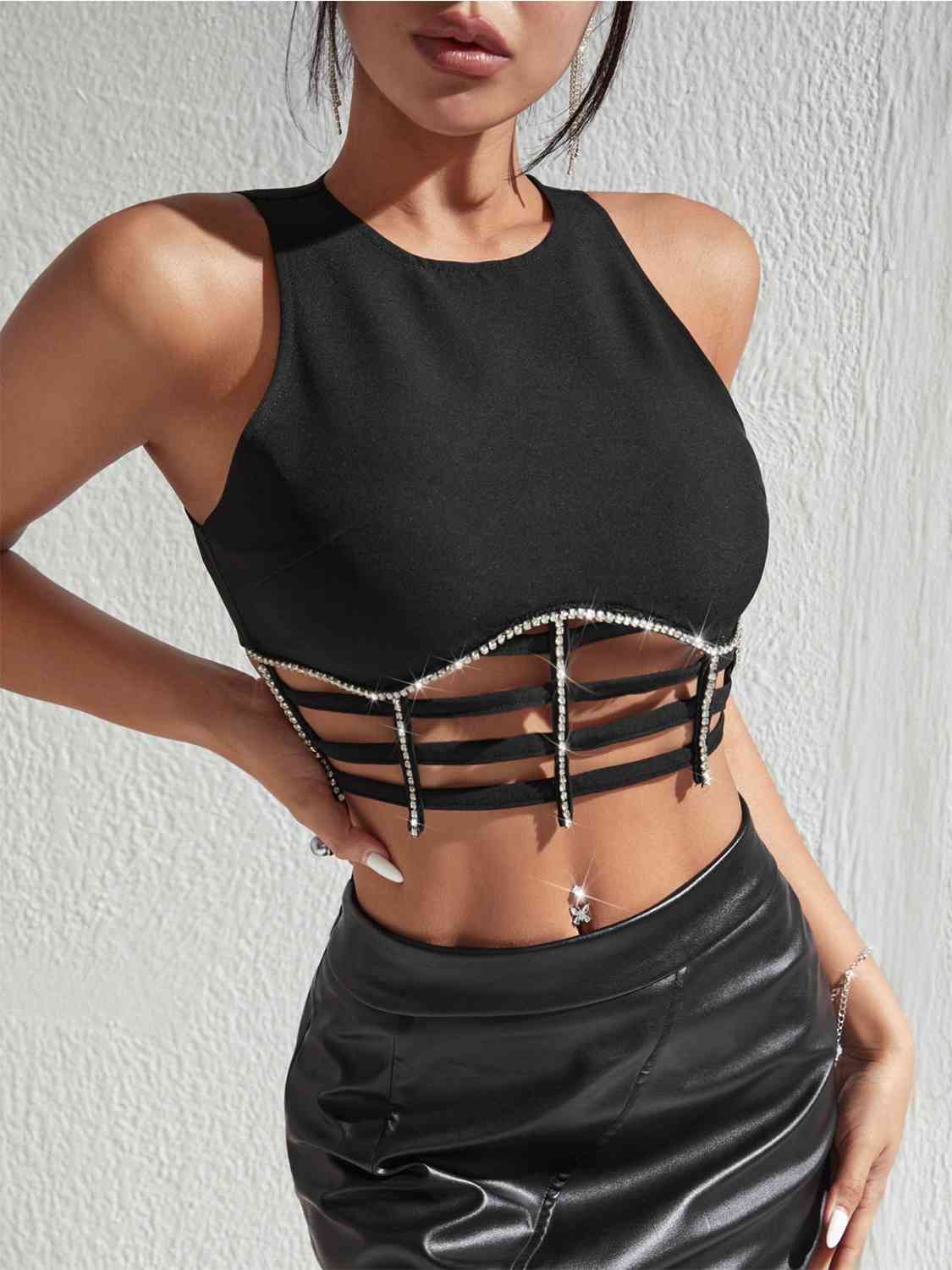 Debonair Rhinestone Decor Crop Top