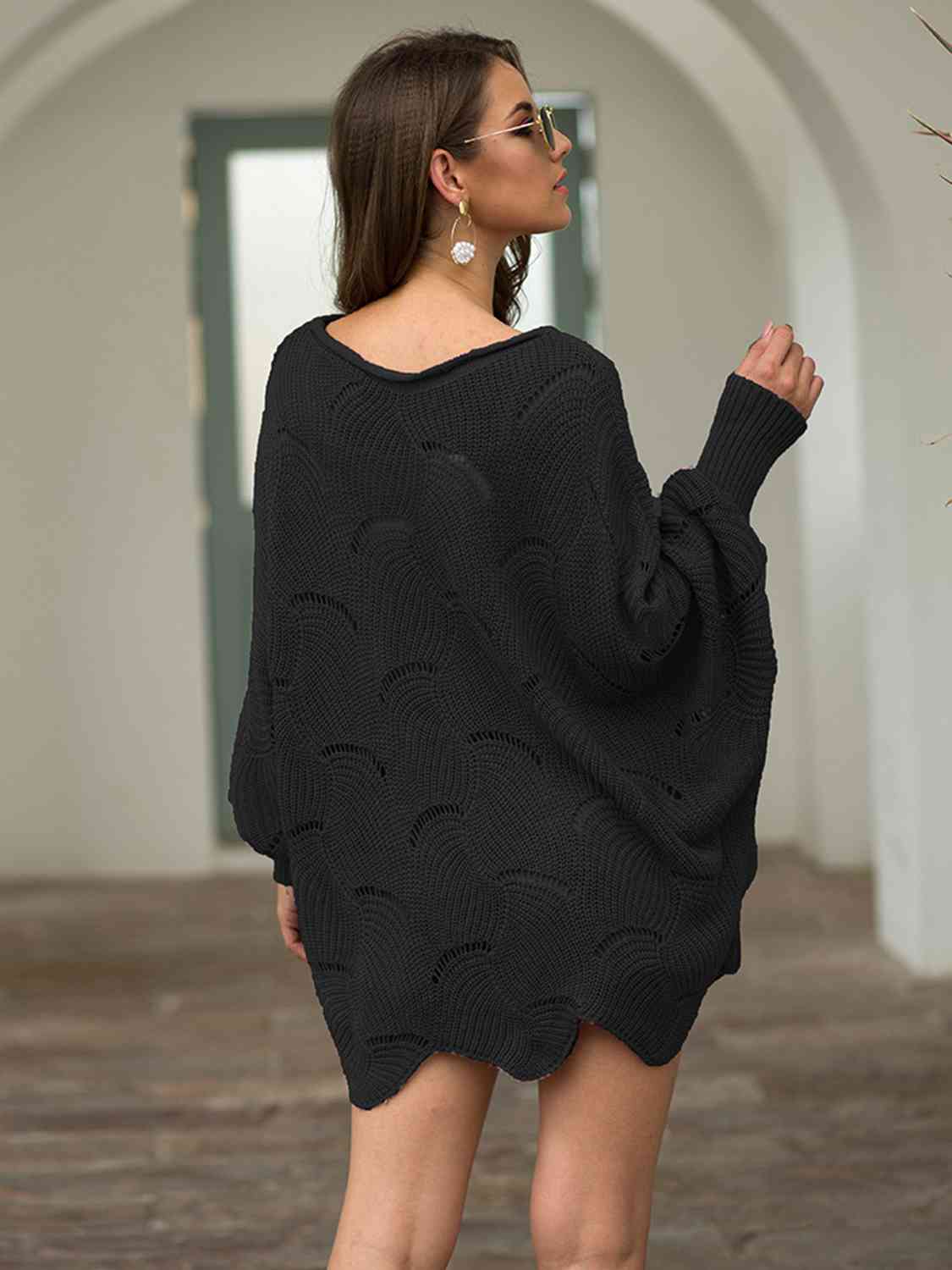 Fanned Lantern Sleeve Knit Top